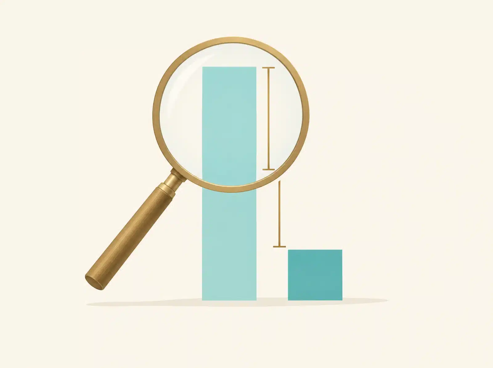 Loupe devant deux barres de hauteurs très différentes, en illustration à plat